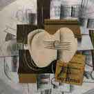 Guitar and Sheet Music on Table, 1918, Pasted papers and gouache on pasteboard